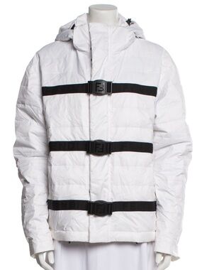 Fendi White Hooded Puffer Jacket with Black Monogram FF Buckles